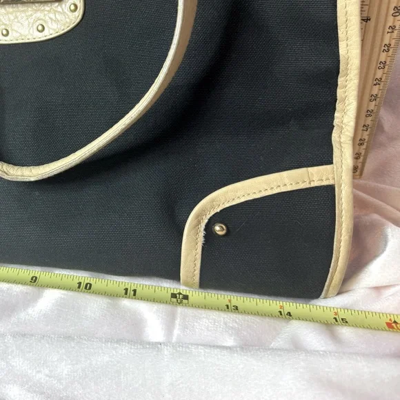 Dolce and Gabbana Tote Black Nylon Tan Leather Leopard Lining Rare Vintage - Picture 2 of 15